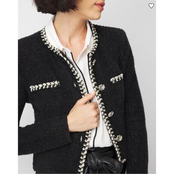 New! White House Black Market Black and White Tweed Sweater Jacket, size XL - Picture 1 of 16